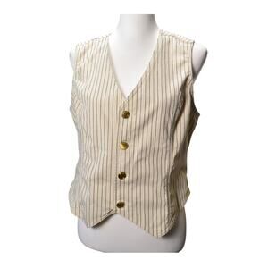 DL1961 Pinstripe Button Front Vest Women's Size Large Beige Blue Cotton Blend